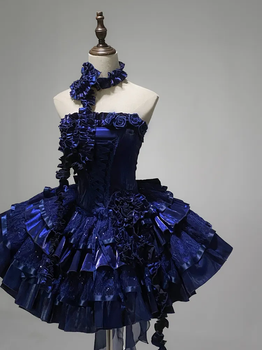 Royal Blue Strapless A-Line Tiered Short Party Dresses Homecoming Dresses, DP5620