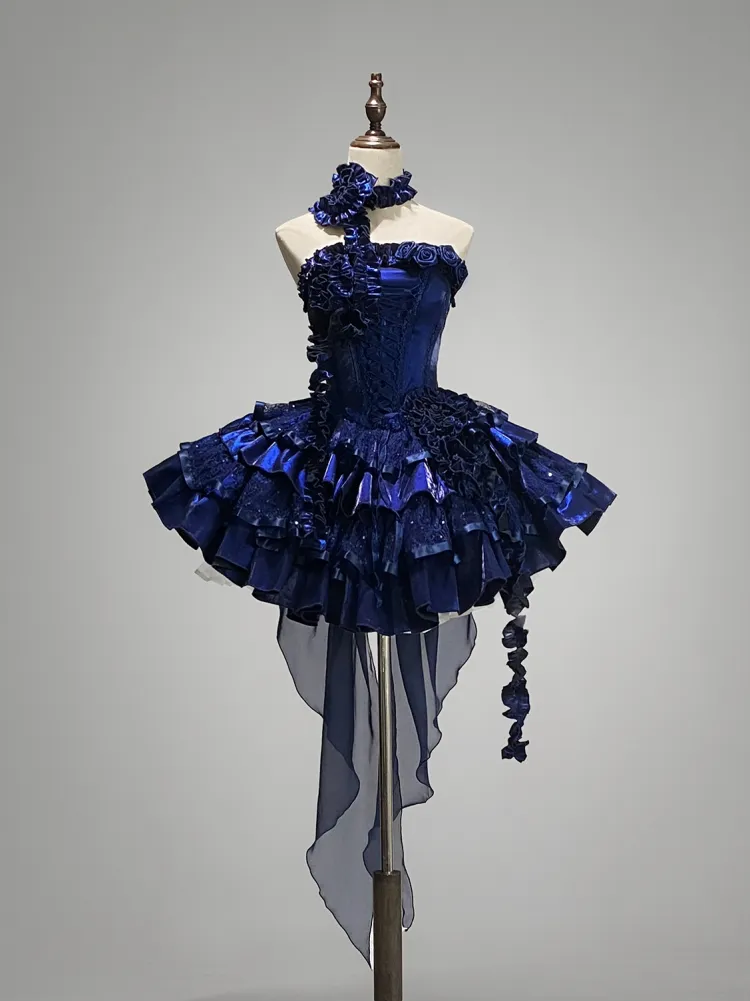 Royal Blue Strapless A-Line Tiered Short Party Dresses Homecoming Dresses, DP5620