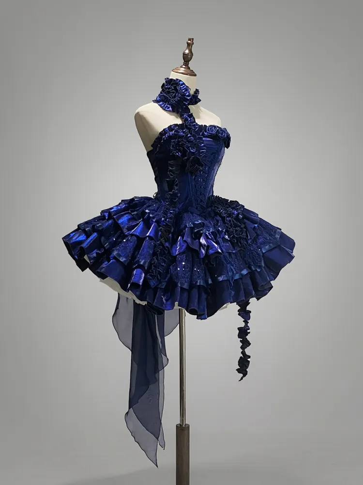 Royal Blue Strapless A-Line Tiered Short Party Dresses Homecoming Dresses, DP5620