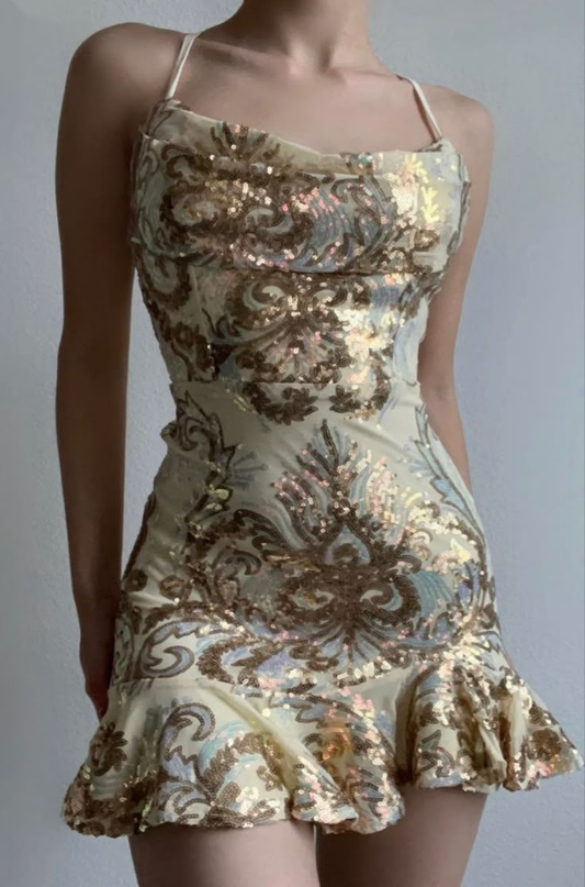 Retro Halter Neck Sheath Sequins Short Party Dresses Birthsday Outfits, DP5632