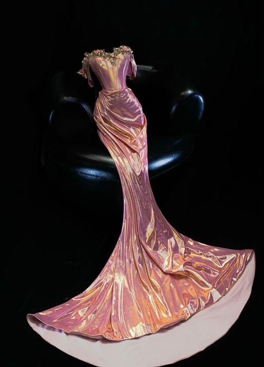 Gorgeous Off Shoulder Mermaid Satin Long Prom Dresses Evening Gowns, DP5633