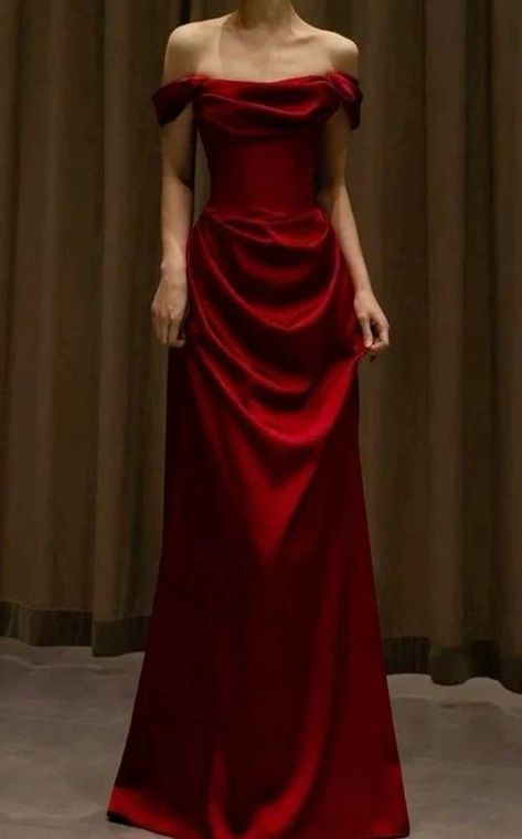 Charming Red Off Shoulder Sheath Satin Long Evening Party Dresses, DP5634