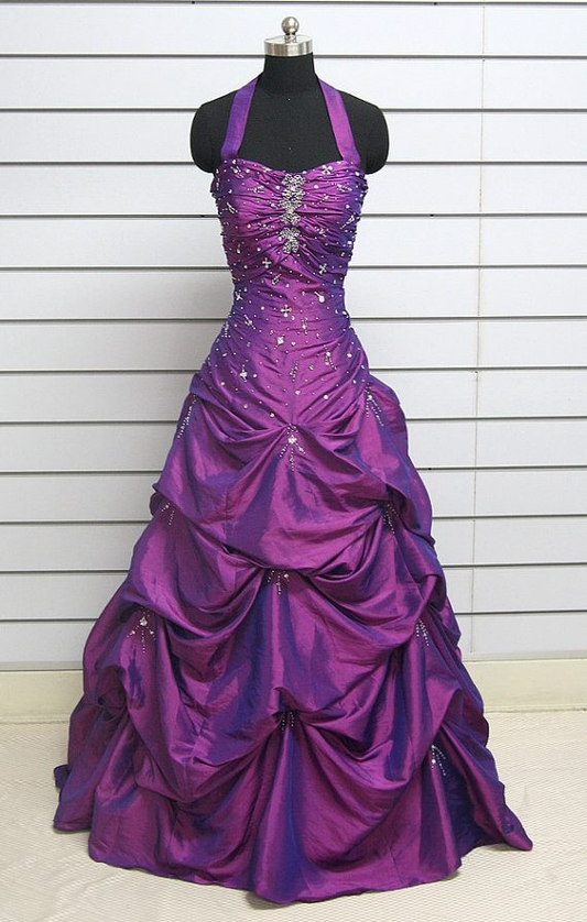 Purple Halter Neck A-Line Beading Vintage Ball Gowns Birthday Dresses, DP5640