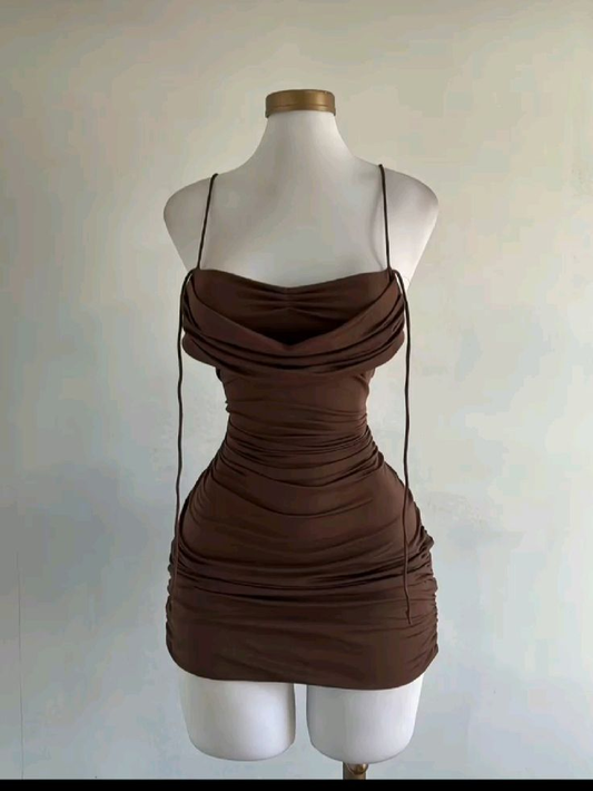 Brown Spaghetti Straps Sheath Short Party Dresses Homecoming Dresses, DP5712