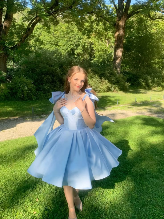 Prinzessin Blau Träger A-Linie Kurze Partykleider Homecoming Kleider, DP5714