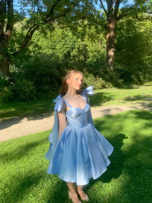 Prinzessin Blau Träger A-Linie Kurze Partykleider Homecoming Kleider, DP5714