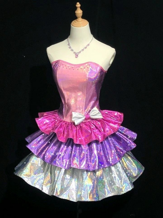Rosa Herzausschnitt A-Linie Lagen Kurze Partykleider Geburtstagsoutfits, DP5759