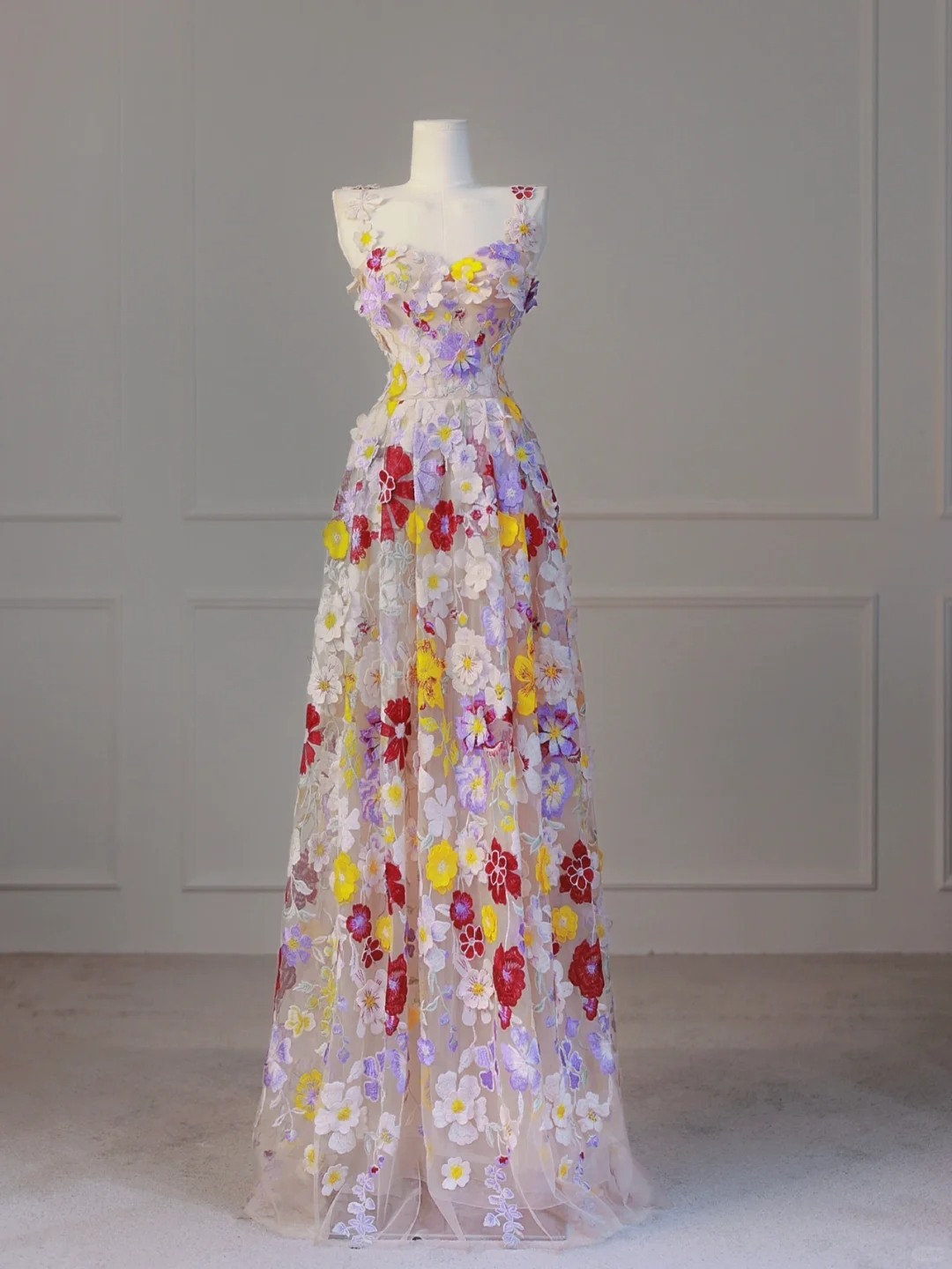 Pretty Floral Straps A-Line Appliques Long Party Dresses Birthday Outfits, DP5037