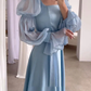Elegant Blue A-Line Long Sleeves Long Party Dress Wedding Guest Dress, DP5055