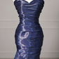 Marineblaues trägerloses Meerjungfrau-Chiffon-Abendkleid, lang, formelles Abendkleid, DP5038