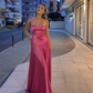 Elegant Fuchsia Spaghetti Straps A-Line Satin Long Prom Party Dress DP3850