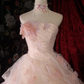 Gorgeous Pink Beaded Strapless Layered Tulle Ruffle 3D Floral Sweet 16 Quinceanera Ball Gown  DP7415