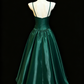 Elegant Emerald Green Spaghetti Strap Satin A-Line Long Prom Evening Dress DP8659