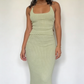 Pretty Sage Green Ribbed Knit Two-Piece Halter Neck Prom Dress DS12105