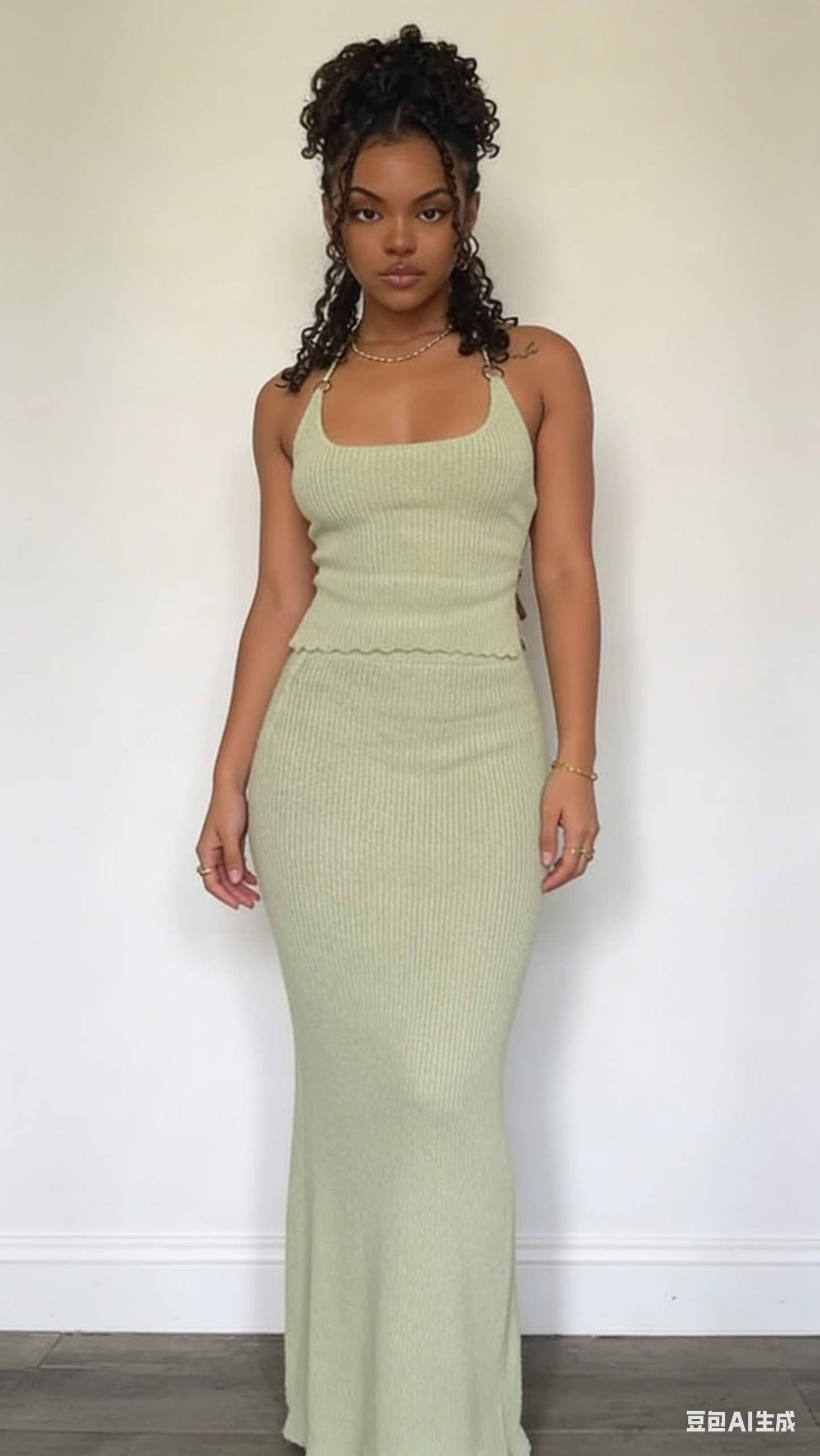 slim fit dress slacks Sage Ribbed V Neck Tshirt Dress Adina LV – The Mimi Boutique main image 1