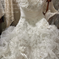 Vintage-Inspired Strapless Layered Ruffled Lace & Tulle Intricate Embroidery Wedding Dress DP7267
