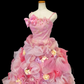 Glamorous Pink Ombre Tulle 3D Floral Applique Bow Fairycore Inspired Sweet 16 Quinceanera Ball Gown DP7272