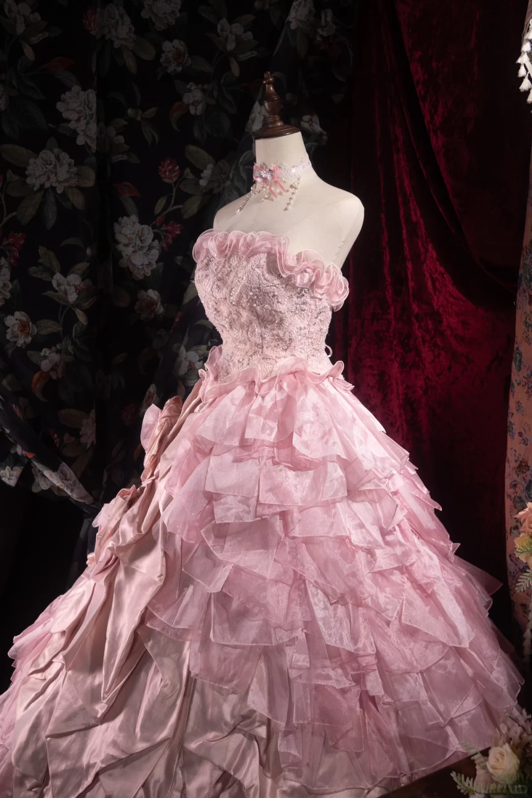 Glamorous Ruffled Strapless 3D Rose Beaded Sweet 16 Quinceanera Ball Gown DP7305