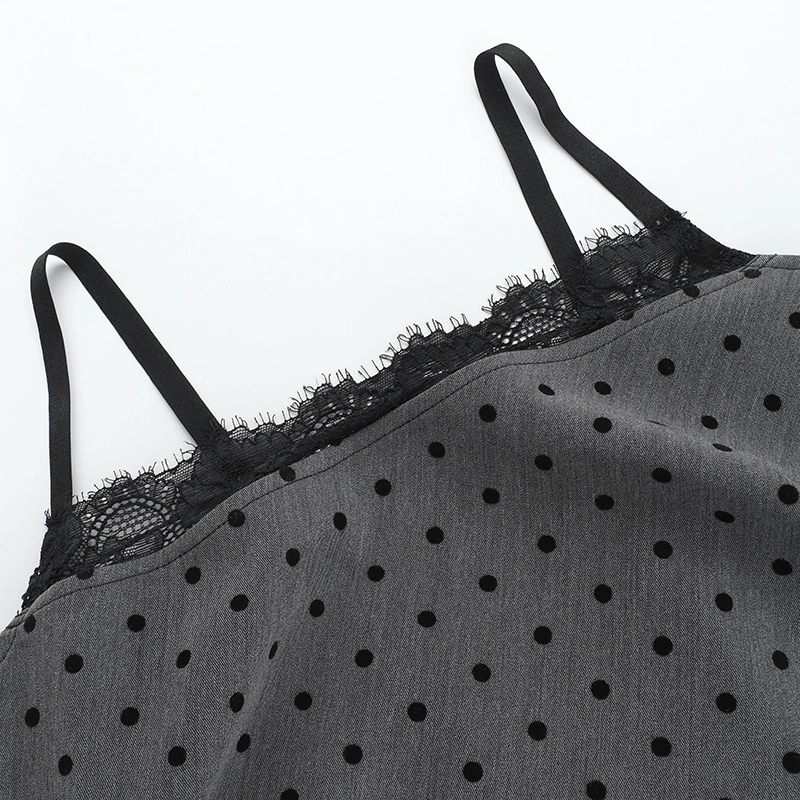 Vintage Gray Dot Pattern Spaghetti Strap Sheath Short Summer Dresses Party Dress Homecoming Dress DP6391