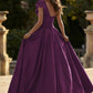Elegant Purple One-Shoulder Satin Prom Dress 3D Floral Appliques High Slit A-Line Formal Evening Gown DP8213