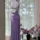 Gorgeous Purple Shiny Beaded Butterflies Pattern Spaghetti Strap Sheath High Slit Prom Dress Evening Dress DP6365