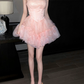 Elegant Pink Strapless Tulle Ruffle A-Line Homecoming Dress DP8818