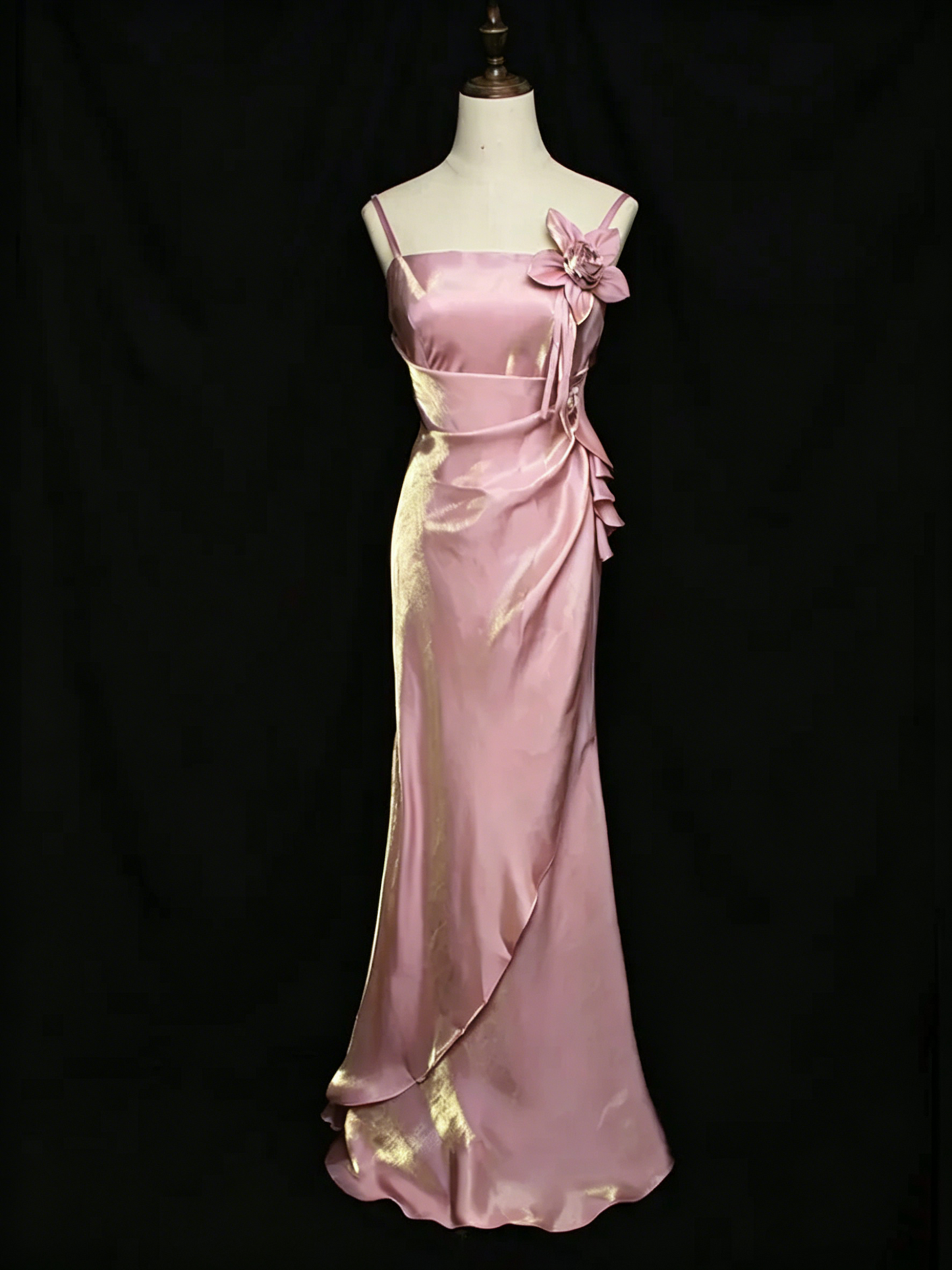 Elegant Vintage 3D Floral Spaghetti Straps Evening Gown Prom Dress DP3145