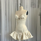 Vintage Beige Spaghetti Strap A-line Satin Lace-up Short Party Dresses Homecoming Dresses, DP5784