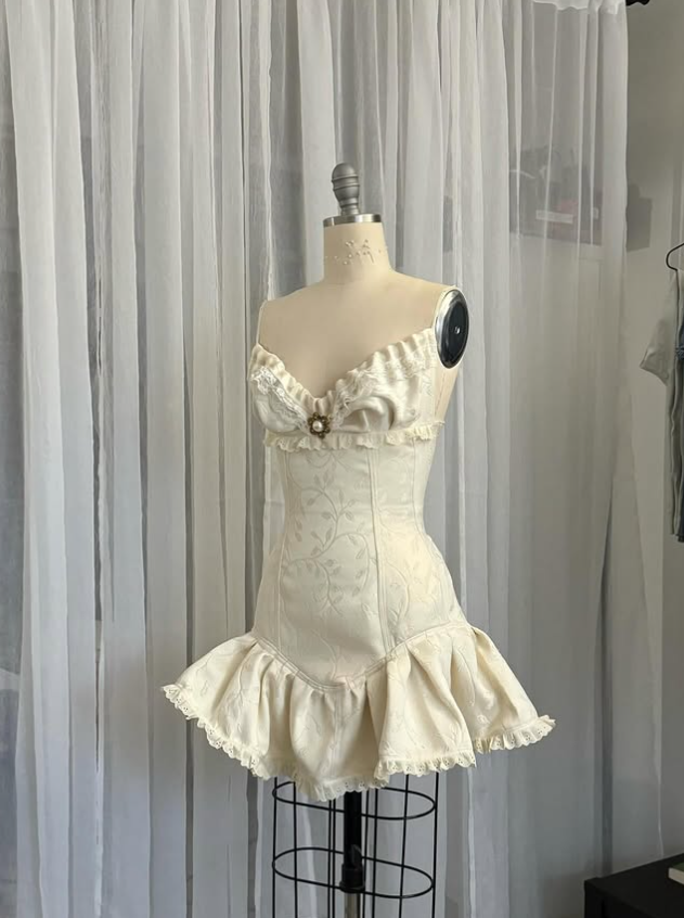 Vintage Beige Spaghetti Strap A-line Satin Lace-up Short Party Dresses Homecoming Dresses, DP5784