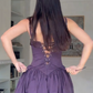 Robe de bal trapèze violette vintage à bretelles spaghetti et lacets, robe de soirée formelle DP6698