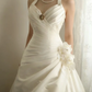 Vintage Cream Satin Halter-Neck Ruched Bodice 3D Flower Wedding Dress DP7642