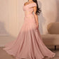 Glamorous Pink Off Shoulder Ruched Bodice A-Line Long Prom Dress DP8417