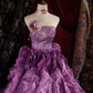 Elegant Purple 3D Floral Strapless Ruffled Sequined Bodice Sweet 16 Quinceanera Ball Gown  DP7413