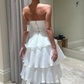 Elegant White Strapless Pleated A-Line Chiffon Long Party Dress, DP2257
