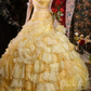Gorgeous Yellow Layered Ruffle Glitter Tulle Sweet 16 Quinceanera Ball Gown  DP7416