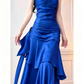 Gorgeous Spaghetti Strap Ruched Satin Mermaid Evening Gown Ruffle Formal Prom Dress DP2931