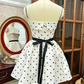 Elegant White Black Polka Dot Strapless A‑Line Satin Bow Sash A-Line Homecoming Dress DP8847