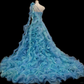 Vintage Turquoise One-Shoulder Sequin Ruffled Tulle Sweet 16 Quinceanera Ball Gown DP7551