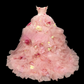 Romantic Pink Strapless 3D Floral Applique & Layered Tulle Sweet 16 Quinceanera Ball Gown DP7278