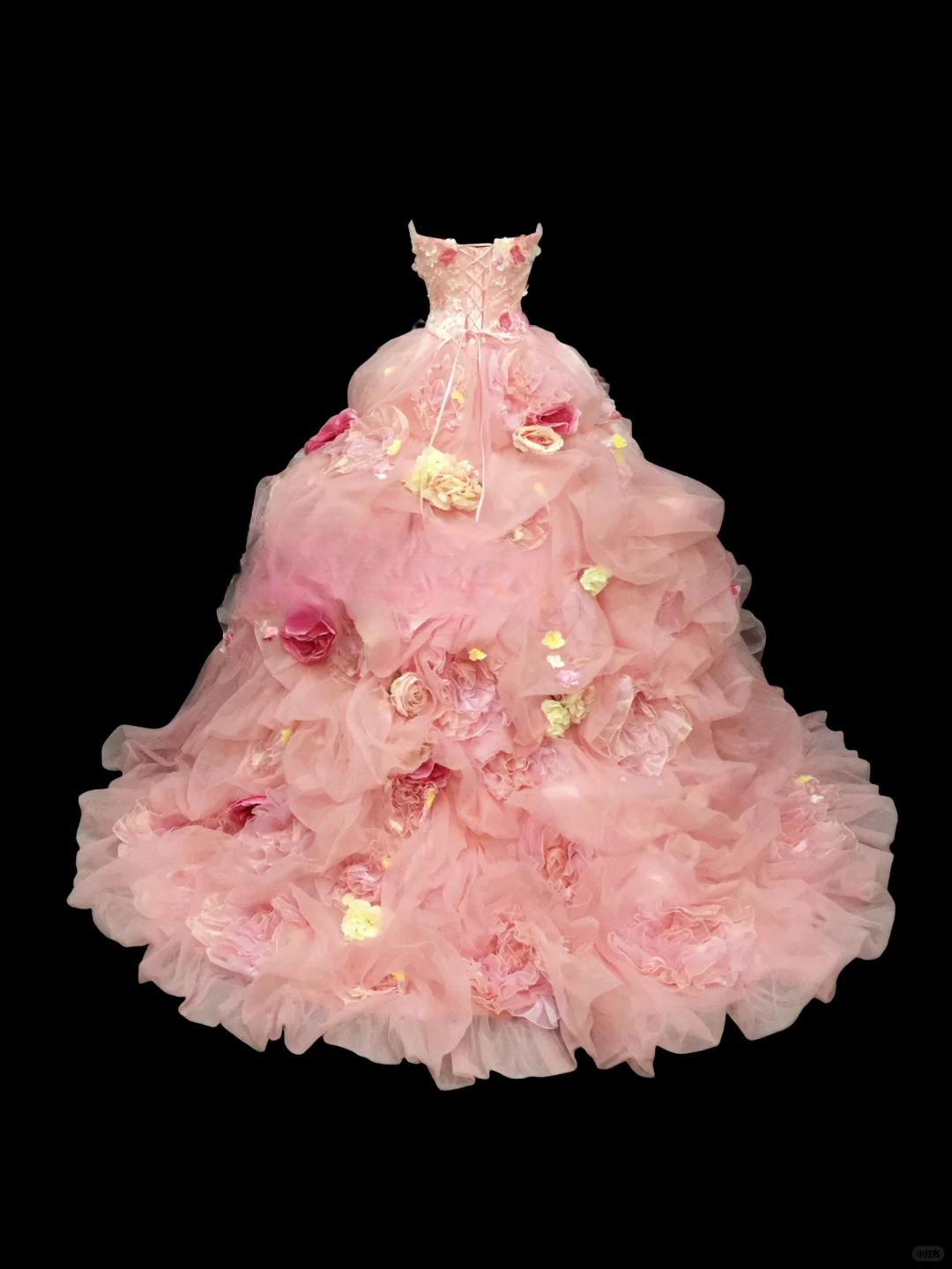 Romantic Pink Strapless 3D Floral Applique & Layered Tulle Sweet 16 Quinceanera Ball Gown DP7278