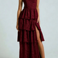Glamorous Sage Green Jacquard Tiered Maxi Dress Slit Spaghetti Strap Formal Evening Gown DP2586
