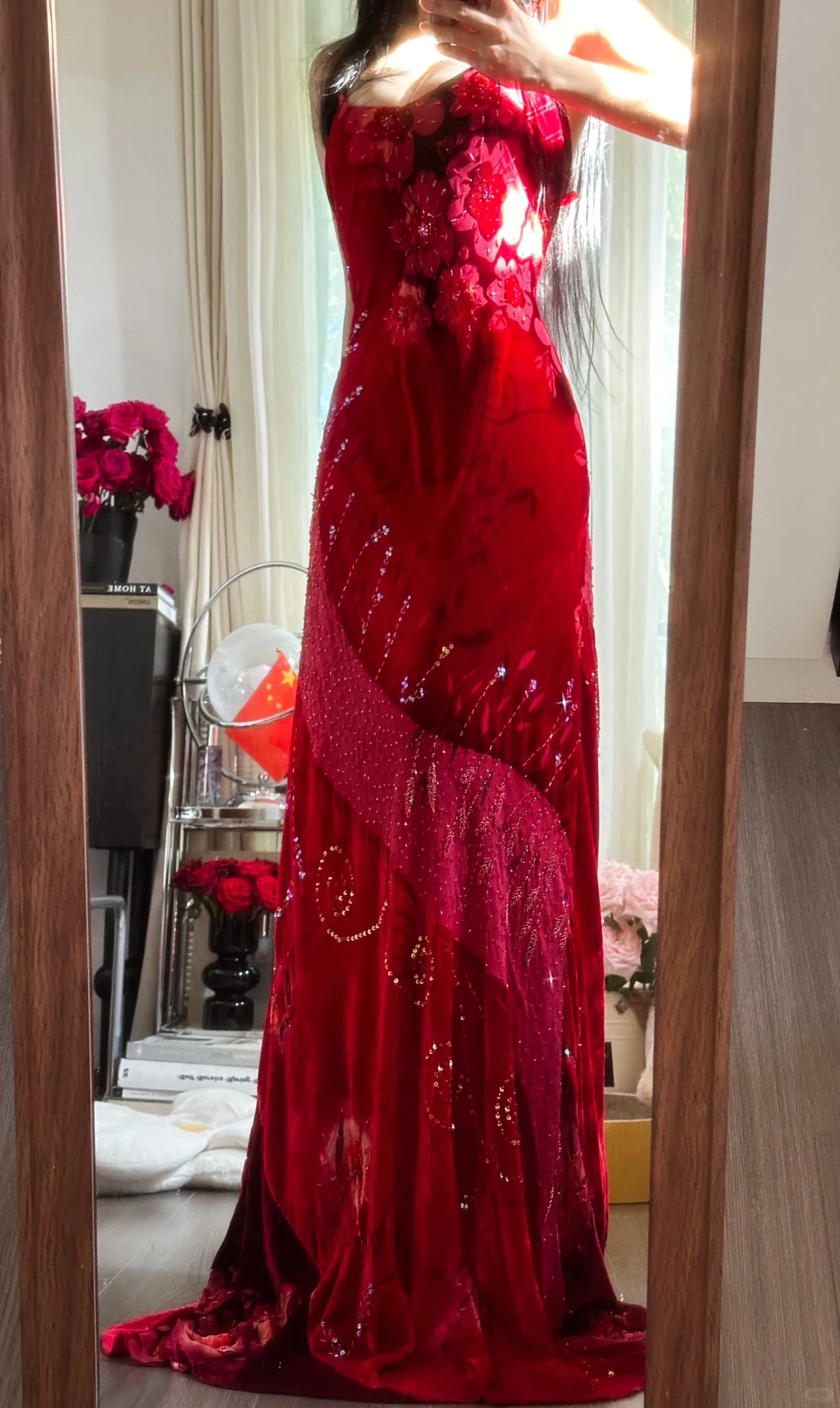 Vintage Red Sparkling Sequin Spaghetti Strap Design Elegant Chiffon Evening Dress Prom Dresses DP5995