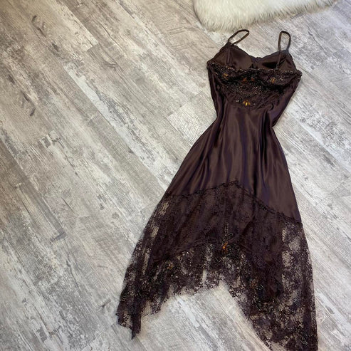 Vintage Spaghetti Straps Lace Beading Charming Evening Dress, DP2509