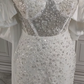 Wunderschönes weißes glitzerndes Pailletten-Perlen-Herzstück-A-Linie-langes Ballkleid Partykleid Abendkleid DP6496