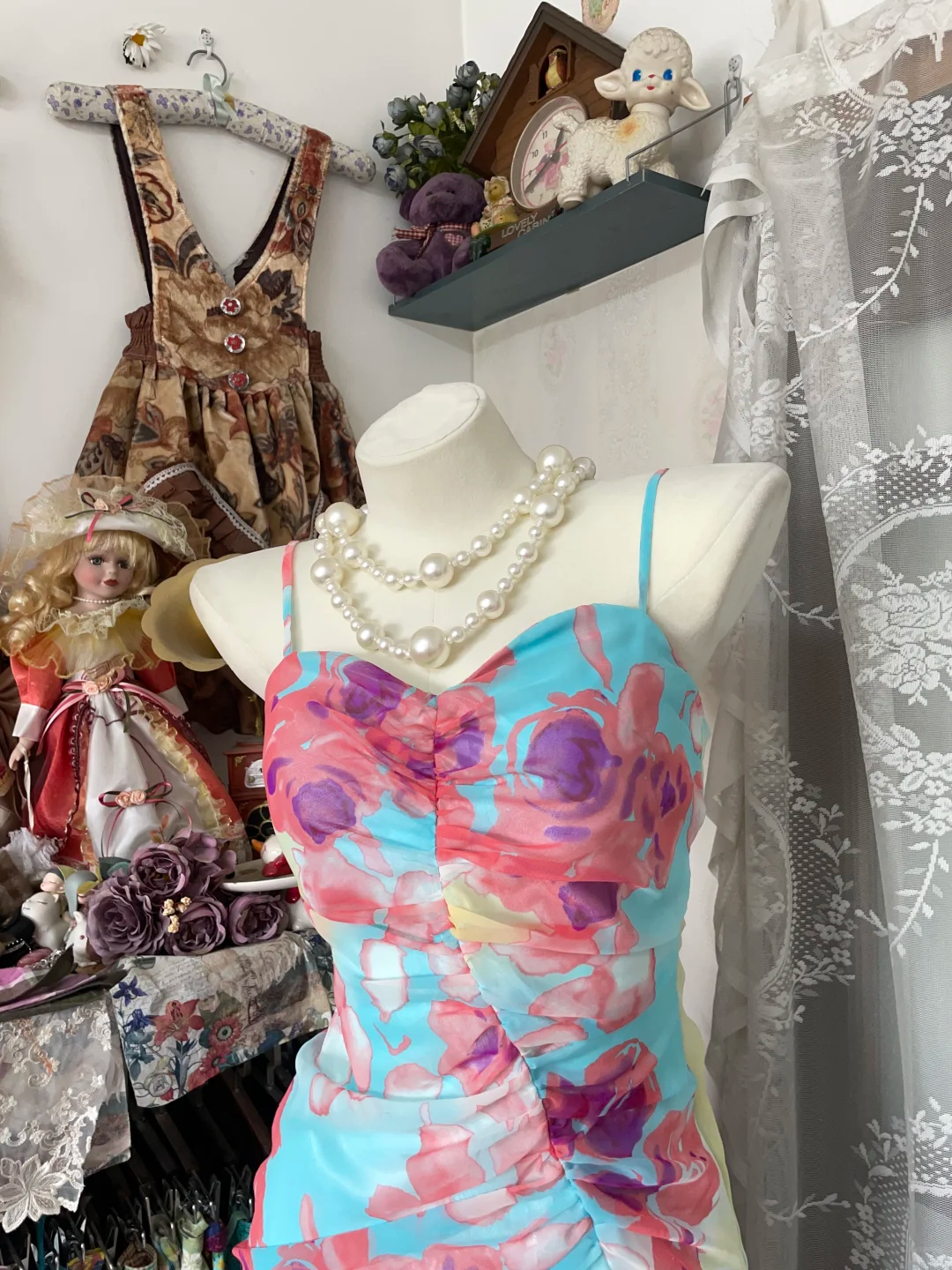 Robe de soirée sirène sans bretelles à imprimé floral vintage DP6379