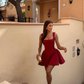 Red A-Line Straps Short Birthday Dress Homecoming Dress, DP3067