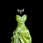 Vintage Lime Green Ombre Satin Sweetheart Neckline Beaded Ruffled Tulle Evening Gown DP7352