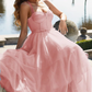 Vintage Pink Tulle Sweetheart Midi Dress Layered Evening Dress DP8071