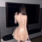 Elegant Champagne Polka Dot Halter A‑Line Homecoming Dress DP8811
