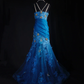 Glamorous Royal Blue Mermaid V-Neck Sleeveless Lace Embroidery Beaded Evening Gown DP7379
